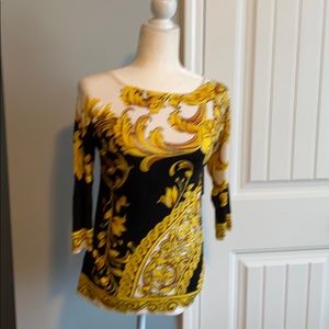 Cache Black and Gold Top